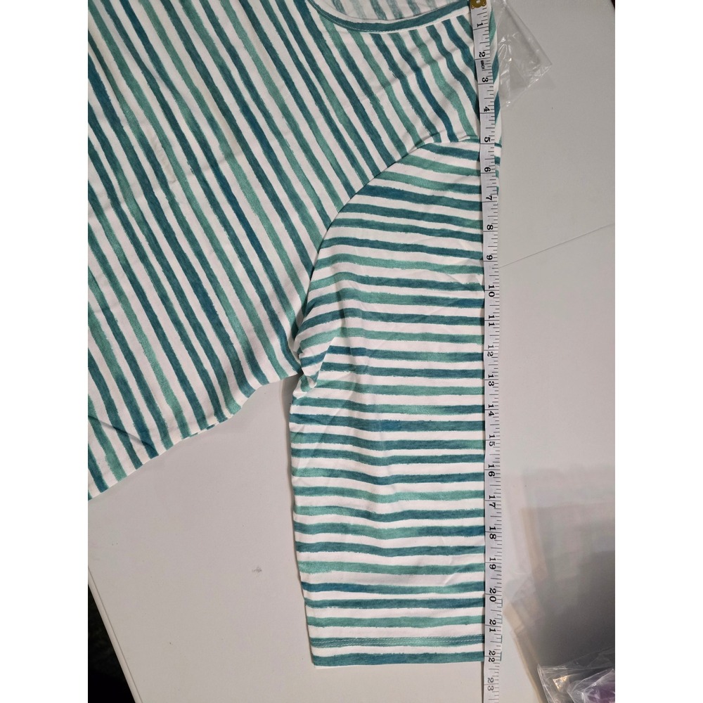 Blair Womens 2XL Teal White Striped 3/4 Sleeve Keyhole Scoop Neck Knit Top - Picture 8 of 9
